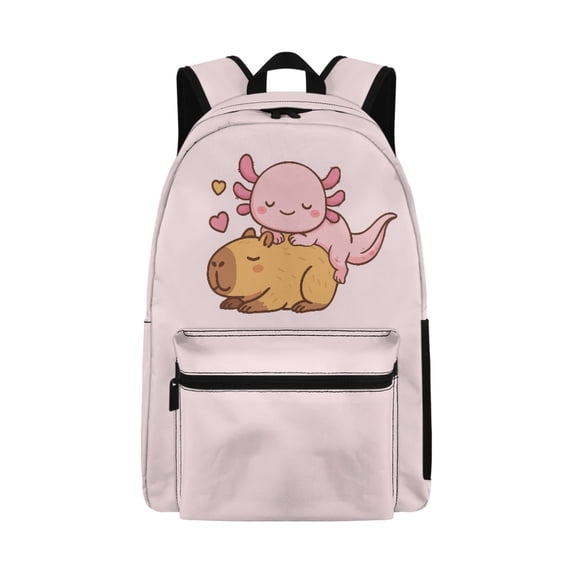 Psesaysky Axolotl Capybara Hearts Backpack Supplies Elementary School Bag for Teen Boys and Girls 17 Inch Large Capacity Book Bag for Travel, Hiking Rucksack