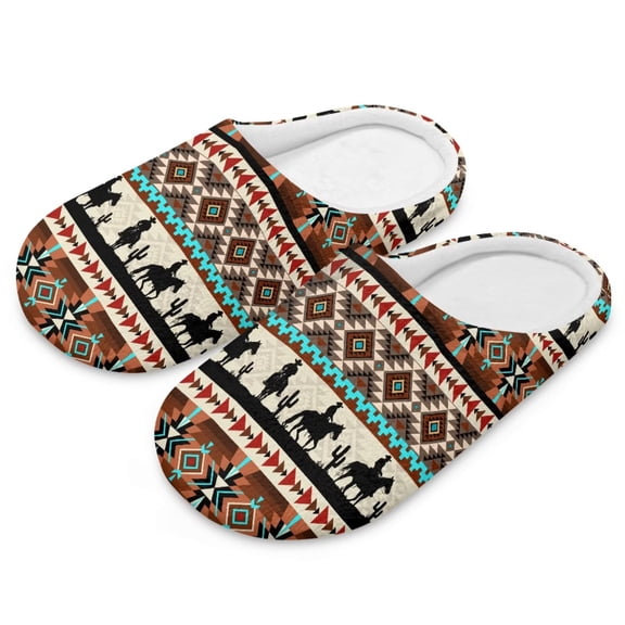 Psesaysky Aztec Cowboy Print Slippers for Women Japanese Style House Slippers Indoor Lightweight Closed Toe Bedroom Soft Sole Sandals for Home Use, Size 4.5-5.5