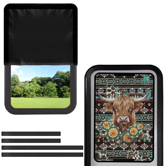 Psesaysky Aztec Tribal RV Door Window Shade Cover, Highland Cow Pattern Camper Sunshade Privacy Screen Window Cover, 17.3x26 inches，Travel Trailer Motorhome Sun Shade RV Accessories