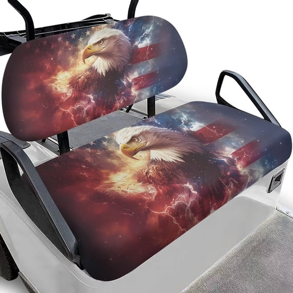 Psesaysky Bald Eagle Print Universal Golf Cart Seat Covers American Flag Club Car Precedent Golf Cart Breathable Material Fit Like a Glove for Women Men, Easy to Install