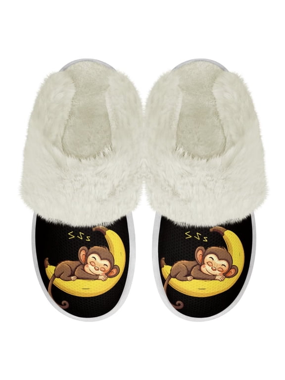 Banana Monkey Slippers for Women Men, House Shoes for Women Indoor Outdoor Skid Resistance Outsole Thin-Soled Warm Winter Slippers Holiday Gifts