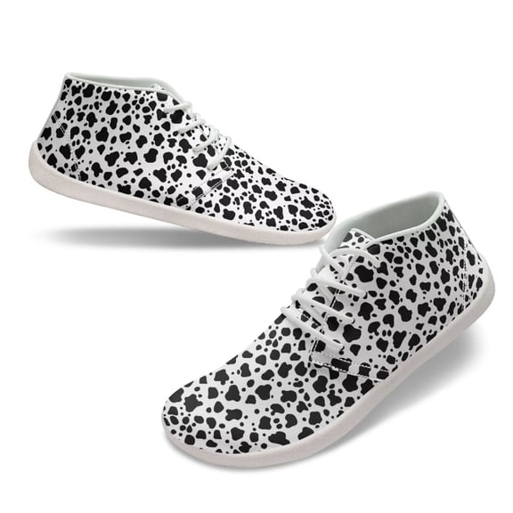 Psesaysky Barefoot Sneakers for Girls Students Women's Comfortable Walking Shoes Milk Cow Print Casual Shoes Anti-Slip Durable PU Leather Sneakers