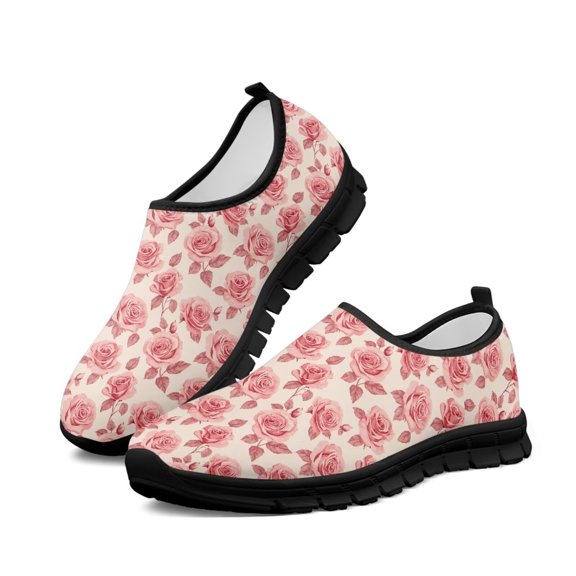 Psesaysky Beautiful Rose Printed Shoes for Girls Women Slip on Comfortable Casual Walking Shoes Size 5.5-11.5