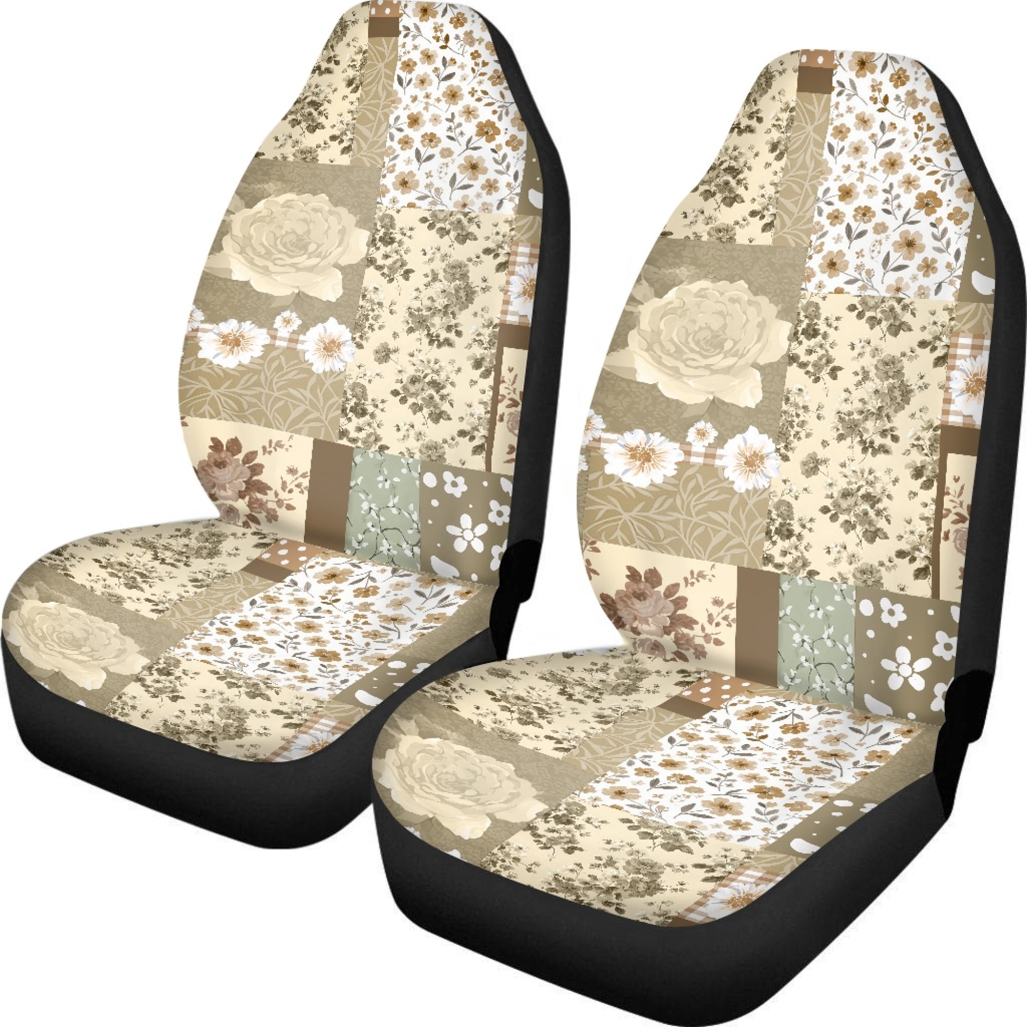 Patchwork Interrior Psesaysky Beige Rose Patchwork Car Front Seat Covers 2 PCS Auto Seat ...