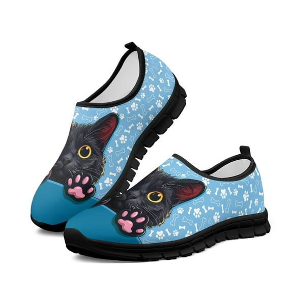 Psesaysky Black Cats Casual Shoes for Ladies Girls Slip on Sneakers Comfortable Wear-Resistant Loafers Size 5.5-11.5