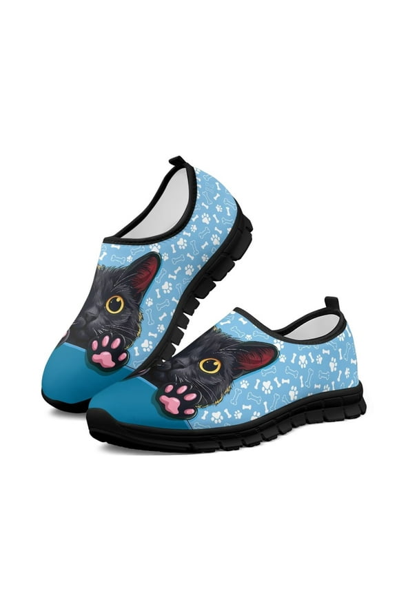 Black Cats Casual Shoes for Ladies Girls Slip on Sneakers Comfortable Wear-Resistant Loafers Size 5.5-11.5