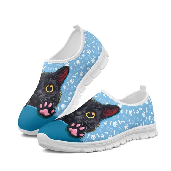 Psesaysky Black Cats Casual Shoes for Ladies Girls Slip on Sneakers Comfortable Wear-Resistant Loafers Size 5.5-11.5