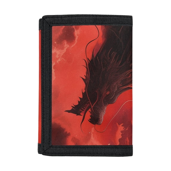 Psesaysky Black Dragon Youth Trifold Wallet, Polyester Card Holder Organizer with Zipper Closure, Wear Resistant Wallet for Sports and Outdoor