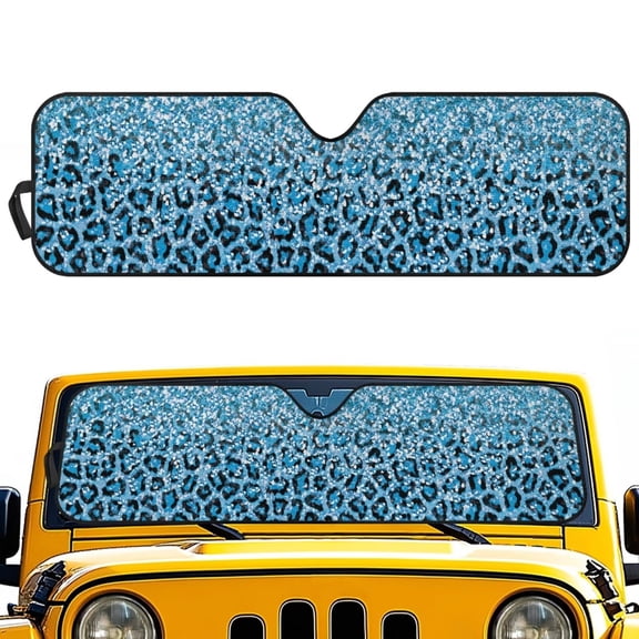 Psesaysky Blue Bling Leopard Car Sun Shade Cover Foldable Car Windshield Sun Shade Block UV Rays Heat Keep Vehicle Cool for Cars SUV Off-road Vehicle Trucks 52.95"x16.14"