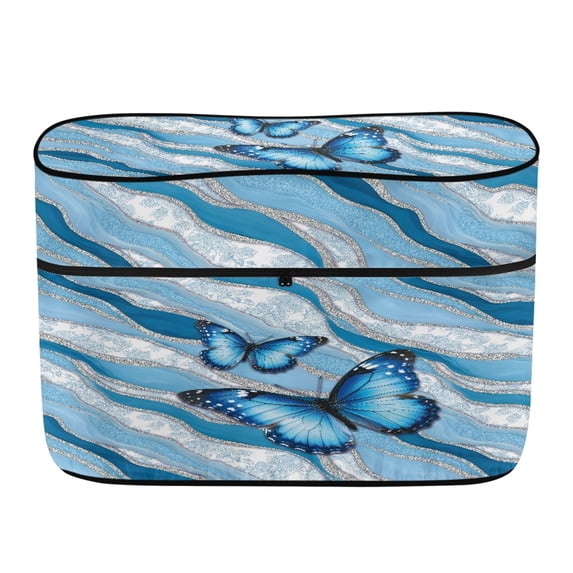 Psesaysky Blue Butterfly RV Dual Propane Tank Cover, Polyester Canvas Waterproof Cover for Travel Camping, All Weather Protection for Campers