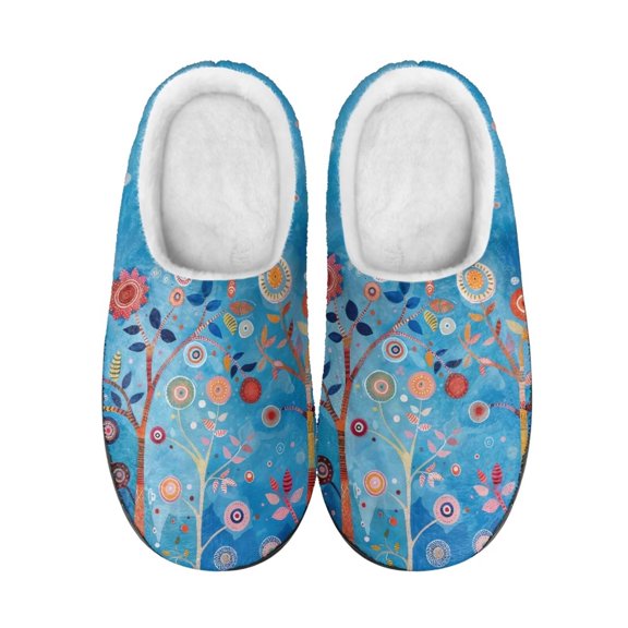 Psesaysky Blue Cotton Slippers Women Non-Deformable High Rebound Slippers Winter Warm Fluffy Slippers Gift for Girls and Women