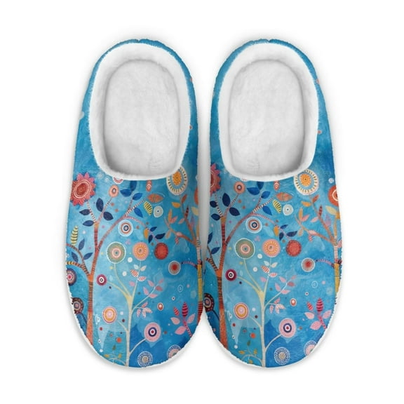 Psesaysky Blue Cotton Slippers Women Non-Deformable High Rebound Slippers Winter Warm Fluffy Slippers Gift for Girls and Women