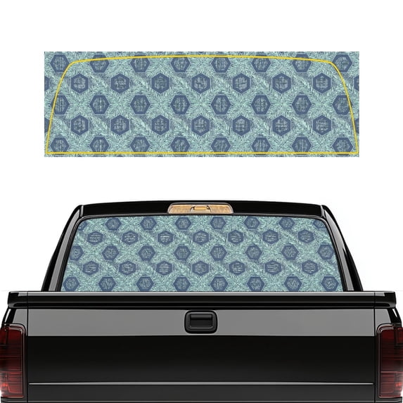 Psesaysky Blue Hexagon Geometric Pickup Truck Rear Window Decal 66.9 x 22.4 Inches, Fade Resistant UV Blocking Perforated Vinyl for Most Trucks