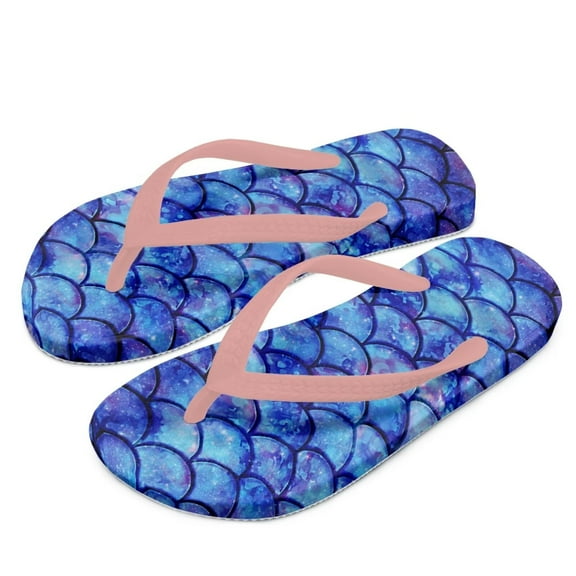 Psesaysky Blue Mermaid Print Kids Flip Flop - Comfortable & Stylish Summer Sandal for Boys & Girls with Footbed & Non-Slip Sole Size 11