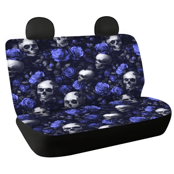 Psesaysky Blue Rose Skull Rear Bench Seat Covers with SUV Sedan, Comfortable Dirt and Scratch Proof Stretch Rear Bench Seat Covers (2 Pack)