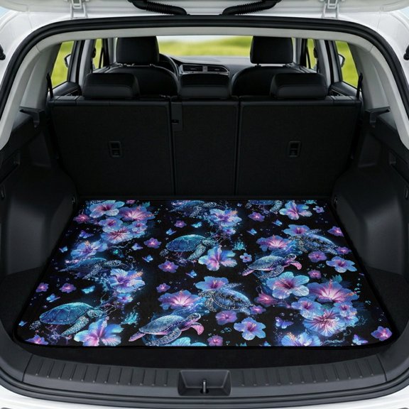 Psesaysky Blue Sea Turtle Hibiscus Trunk Mat, Durable All Weather Automotive Floor Mats, SUV Cargo Mat for Vehicle Interior