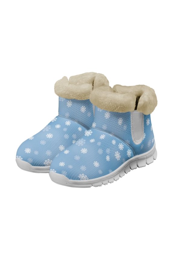 Blue Snow Boots with Snowflakes for Students Women Wide Toe Comfortable Plush Winter Boots Soft and Warm Flannel Lining