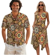 Psesaysky Bohemian Hippie Mandala Summer Sleeveless Tunic Dress with Pockets for Women Men Aloha T-Lhirts Couples Hawaiian Matching Outfits His and Her Vacation Outfit-L