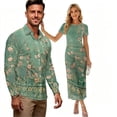 thumbnail image 1 of Psesaysky Boho Floral Bodycon Dress for Women,Shirts for Men,Vintage Couple Matched Clothes,Wedding Couple Party Outfit Tropical Vacation Luau Sets Short Sleeve Pencil Maxi Sundress Mens Shirts,S-3XL, 1 of 6