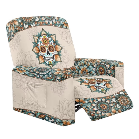 Psesaysky Boho Skull Recliner Cover, Couch Cover for Recliner - Stretch Non Slip Sofa Covers Washable, Furniture Protector for Living Room