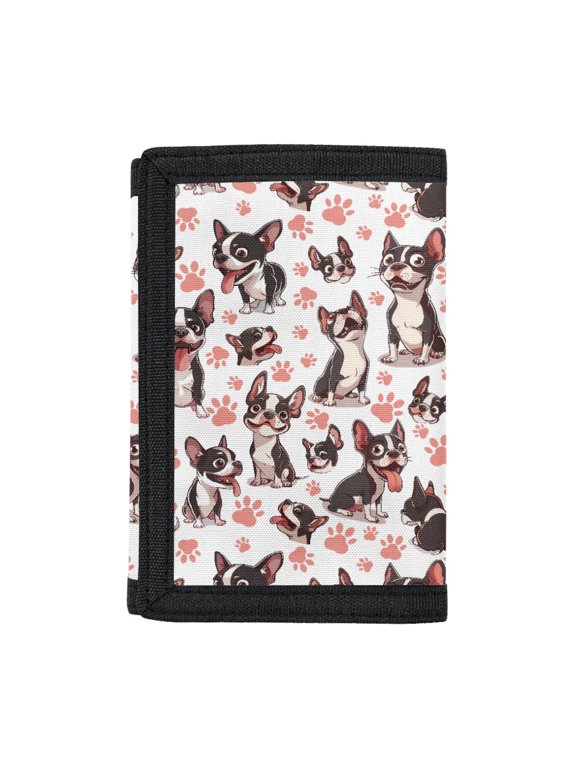 Boston Terrier Paw Art Waterproof Trifold Card Wallet, Elastic Polyester Toddlers Purse Easy to Access Coin Storage Pouch for Daily Use Outdoor Travel