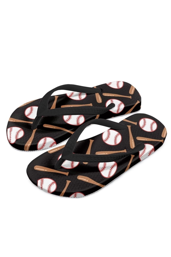 Boys' Beach Sandal Baseball Sport Print Trendy Slip-on Flip-Flop Sandals for Swim Pool Size 10