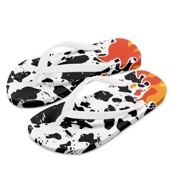 Psesaysky Boys Girls Flip Flops Flame Cow Print Child Summer Slip-on Thong Sandals Beach Pool Water Shoes(Little/Big Kid) Size 11