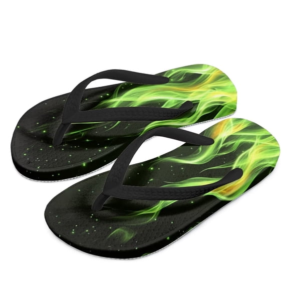 Psesaysky Boys Girls Flip Flops Green Flame Print Child Summer Slip-on Thong Sandals Beach Pool Water Shoes(Little/Big Kid) Size 10