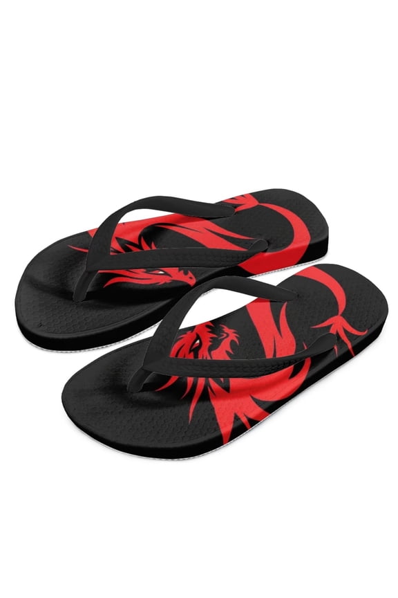 Boys Girls Flip Flops Red Dragon Print Child Summer Slip-on Thong Sandals Beach Pool Water Shoes(Little/Big Kid) Size 13.5