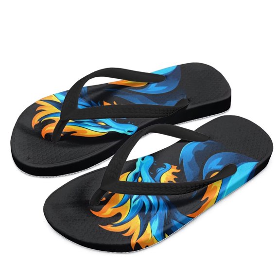 Psesaysky Boys Girls Flip Flops Sandals Blue Dragon Print Water Park Summer Beach Swim Pool Shoes for Kids Indoor and Outdoor Size 12