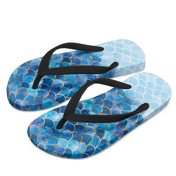 Psesaysky Boys Girls Flip Flops Sandals Blue Mermaid Scale Print Water Park Summer Beach Swim Pool Shoes for Kids Indoor and Outdoor Size 12.5