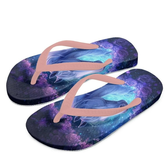 Psesaysky Boys Girls Flip Flops Sandals Purple Rose Horse Print Water Park Summer Beach Swim Pool Shoes for Kids Indoor and Outdoor Size 3