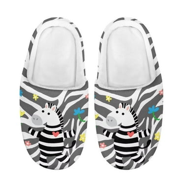 Psesaysky Boys Girls Zebra Print House Slippers Children's Plush Slippers Winter Fluffy Slippers for Children