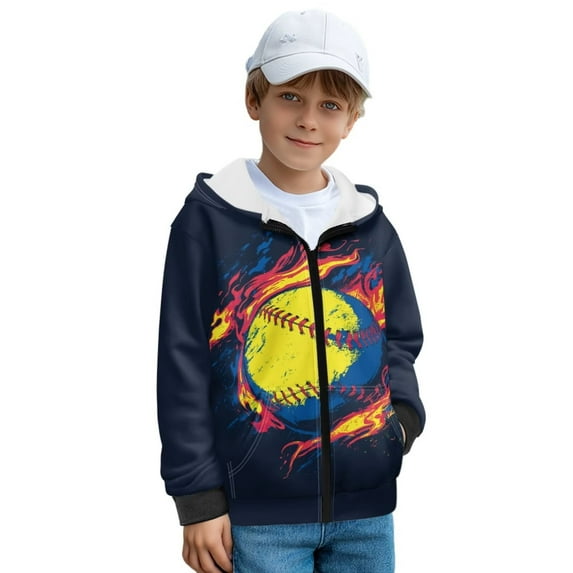 Psesaysky Boys Hoodie Watercolor Softball Print Kids Long Sleeve Oversized Hoodie Sweatshirt Zip Up Jacket Winter Coat with Pockets, Size M