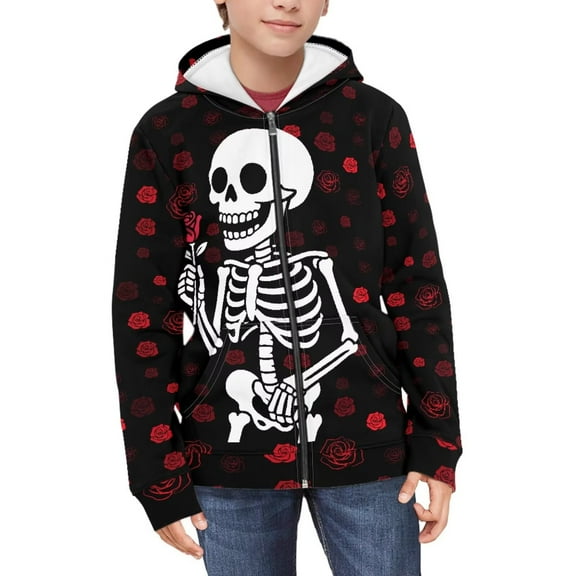 Psesaysky Boys' Skeleton Couple Love Zip-Up Hoodie Sweatshirt Kids Teens Lightweight Long Sleeve Hooded Jacket with Pockets Cute Teen Girl Boy Clothes 8-10 Years