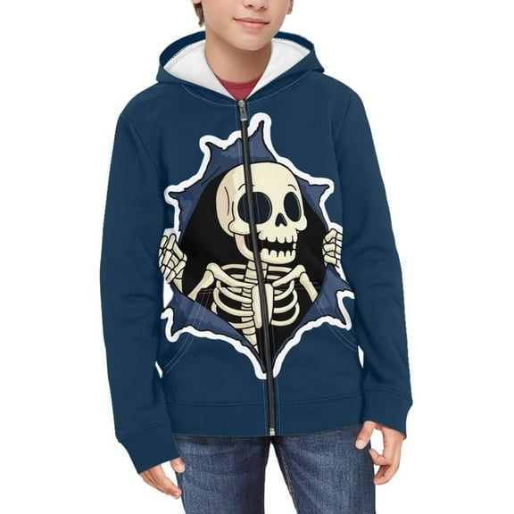 Psesaysky Boys' Zip-Up Hoodie Sweatshirt Kids Teens Funny Skeleton Pattern Lightweight Long Sleeve Hooded Jacket with Pockets Cute Teen Girl Boy Clothes 14-16 Years