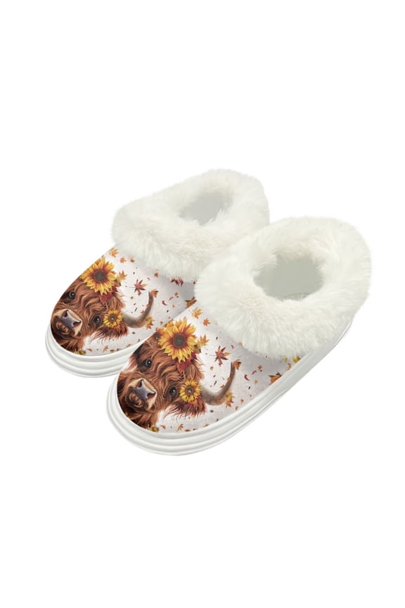 Brown Highland Cattle Print Women's House Slippers Platform Thick Sole Slippers Memory Foam Bedroom Shoes, Gifts for Women, Size 8-9
