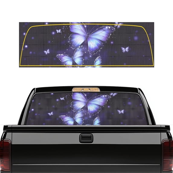 Psesaysky Butterflies Pattern Car Rear Windshield Sunshade for Most Pickup Models, Vinyl Wrap See Through Truck Rear Window Decal with Easy Install