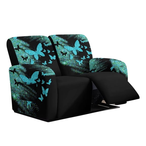 Psesaysky Butterfly Bling Print Recliner Sofa Cover with Console Middle Console Split Reclining Recliner Slipcover Washable