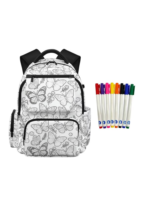 Butterfly Colorable Backpack for Kids Girls Crafts Coloring Bookbag with 8 Markers DIY Hand Painted School Bag Color Your Own Schoolbag