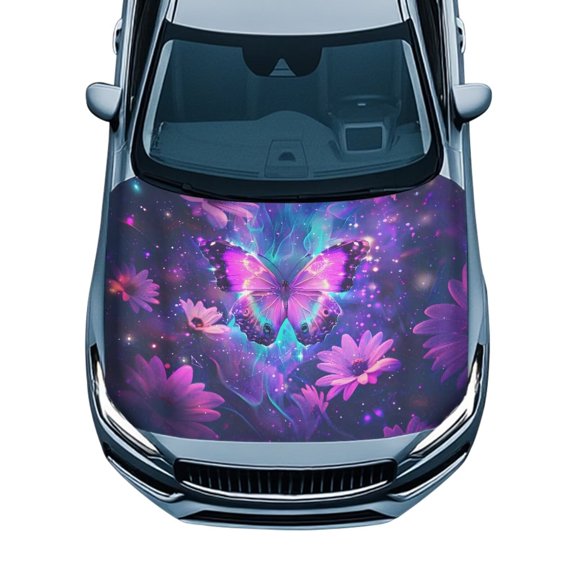 Psesaysky Butterfly Daisy Car Hood Cover Removable Hood Protector for Women Washable Car Decoration Easy Install Vehicle Accessories Universal Fit for Vehicle, SUV, or Van