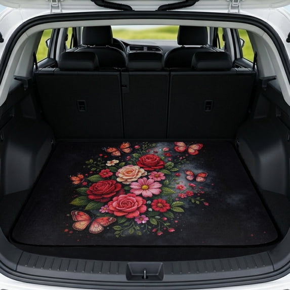 Psesaysky Butterfly Floral Rear Trunk Cover 29" x 39", Washable All Weather Cargo Liner for Families and Pet Travel