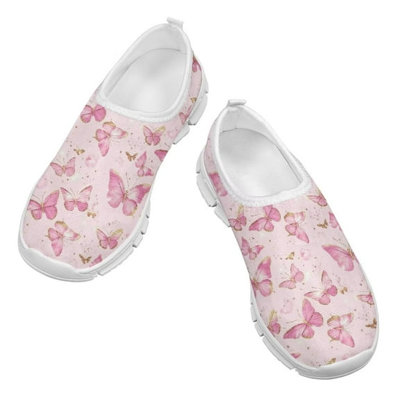 Psesaysky Butterfly Pink Casual Shoes for Little Girls Slip on Loafers Non-Slip Comfortable Sneakers Size 11-15