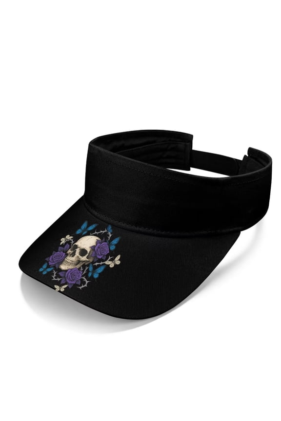 Butterfly Skull Rose Print Women Men Visor Hat Adjustable Open Top Breathable for Beach Golf Walking Outdoor Sports