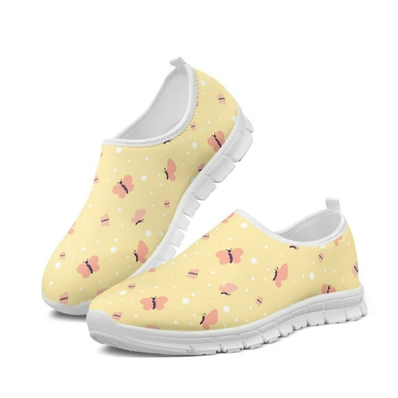 Psesaysky Butterfly Yellow Casual Shoes for Women Girls Shock-Absorption Comfortable Walking Shoes Size 5.5-11.5