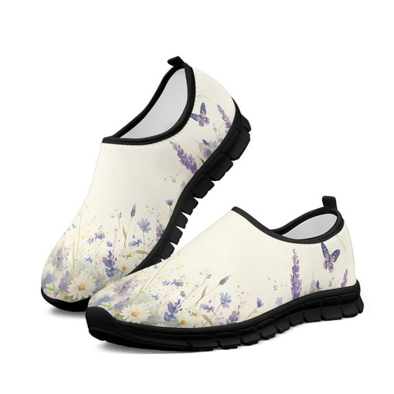 Psesaysky Butterfly and Purple Floral Casual Shoes for School Women's Skin-Friendly Breathable Sneakers Everyday Slip on Shoes for Ladies