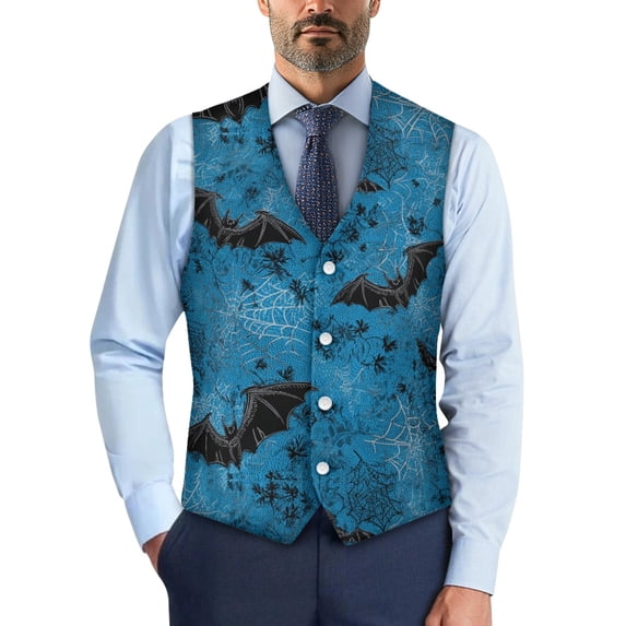 Psesaysky Button Down Mens Formal Waistcoat with Woven Fabric, Slim Fit V-Neck Sleeveless Vest for Business Casual and Halloween Events