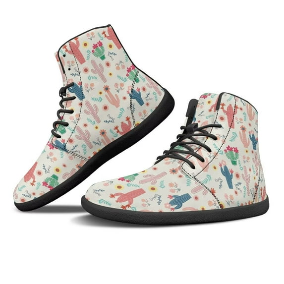 Psesaysky Cactus High-top Barefoot Shoes Women Soft and comfortable Walking Shoes Leather Upper Lightweight Durable Sneakers