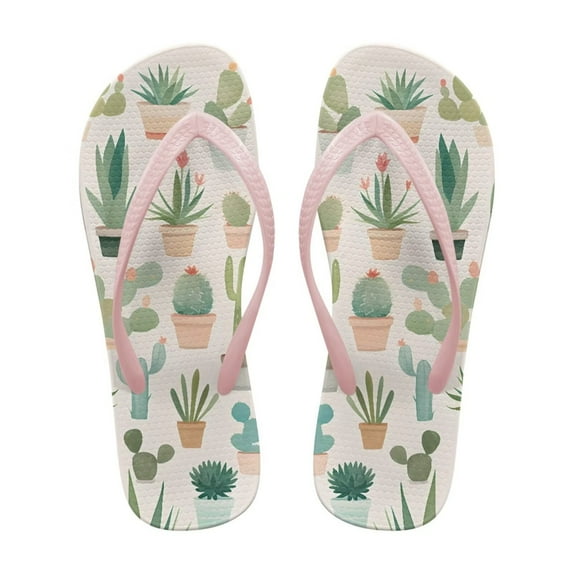 Psesaysky Cactus Printed Flip Flops for Women Girls Versatile Comfortable Durable Flat Beach Sandals Shower Sandals