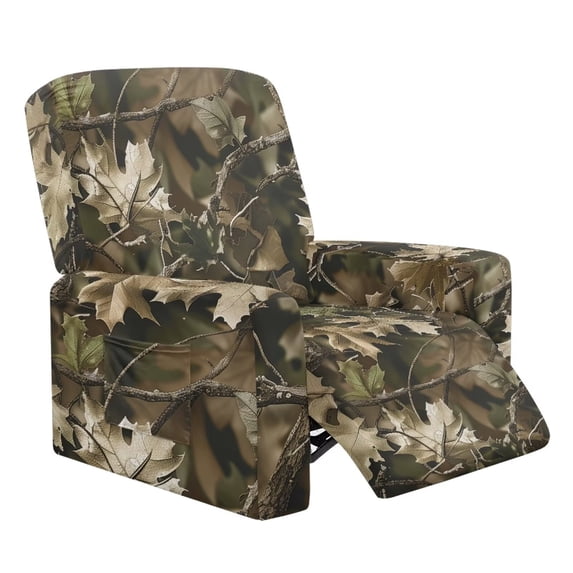 Psesaysky Camo Hunting Leaves Universal Fit Stretch Recliner Covers Hunting Decor 4-Pcs Stay in Place Elastic Edges with Side Storage Pocket Machine Washable Sofa Protector